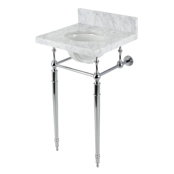 Kingston Brass 19 Carrara Marble Console Sink with Brass Legs 8 Faucet Drillings, Marble WhitePolished Chrome KVPB1917M381ST - main
